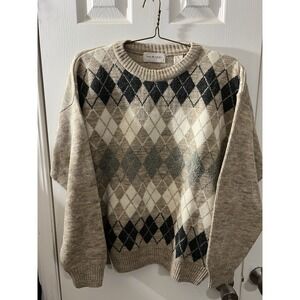 Vintage Murano argyle diamond Pattern wool Blend sweater Size M Made In Italy